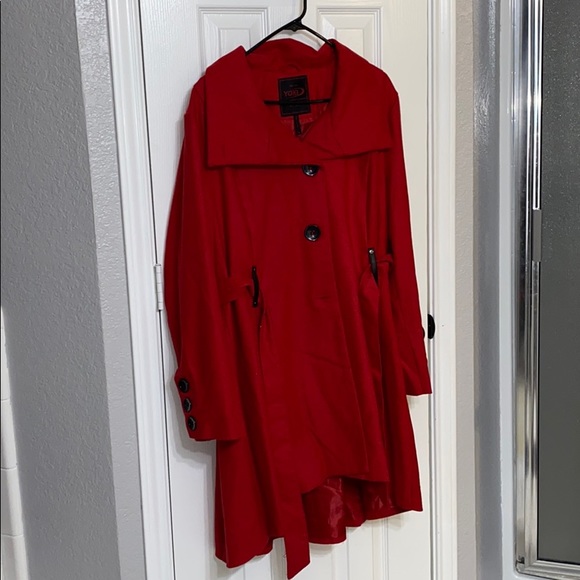 EUC Long Red 1XL Plus Size Pea or Trench Coat - Picture 1 of 7